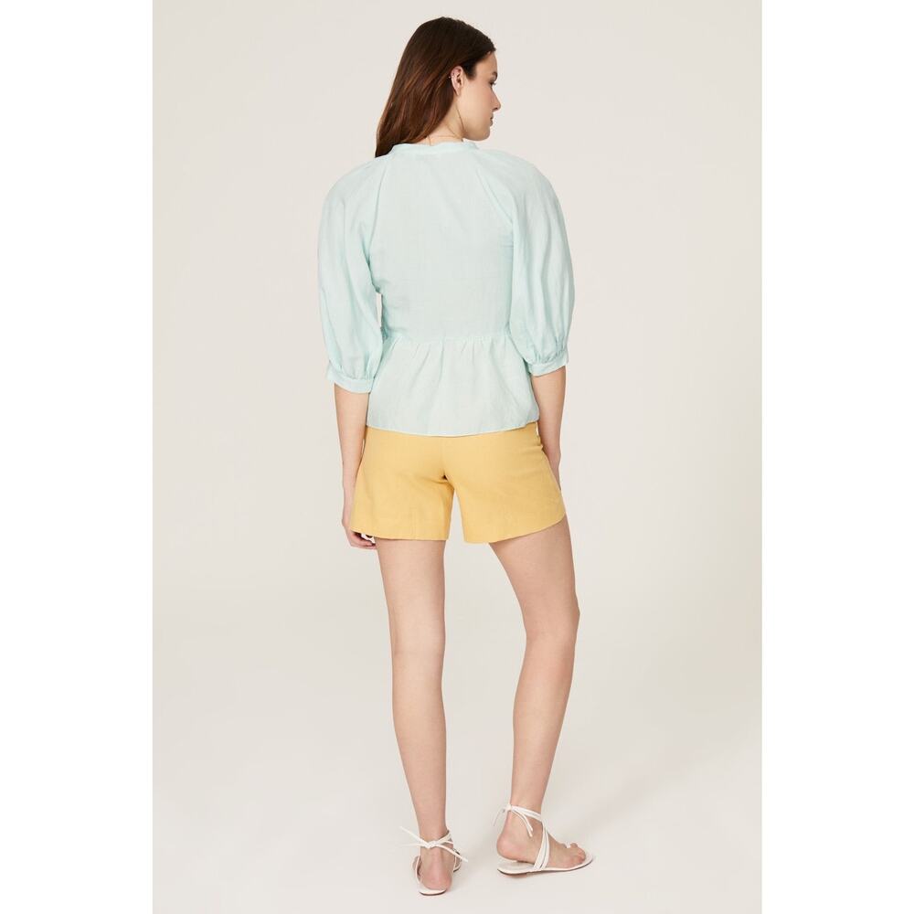 Amanda Uprichard Diego Light Blue Linen Puff Sleeve Split Neck Top Size XS - Picture 4 of 13